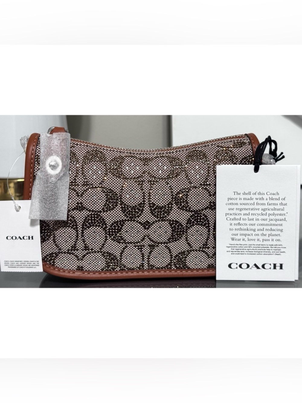 COACH Swinger Bag 20 With Chain In Crystal Signature‎ Jacquard Shoulder Bag